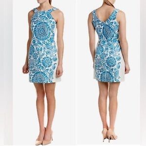Just…Taylor Summer Sheath Dress Medallion Floral Leaf Print Textured Cotton Sz 4